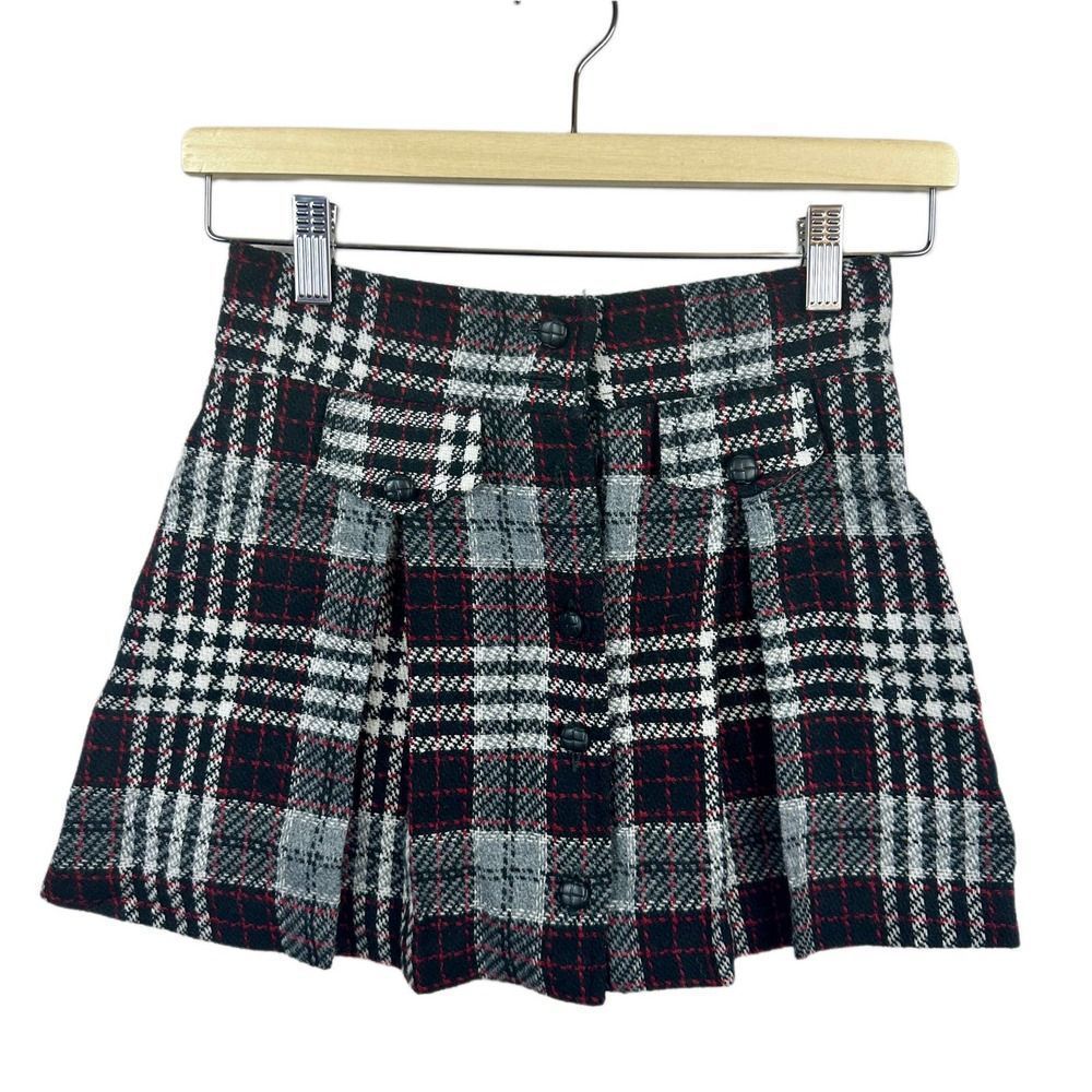 Vtg Wool Skirt Girls Size M Plaid Miniskirt Pleated Academia Y2K Gray 90s Kids